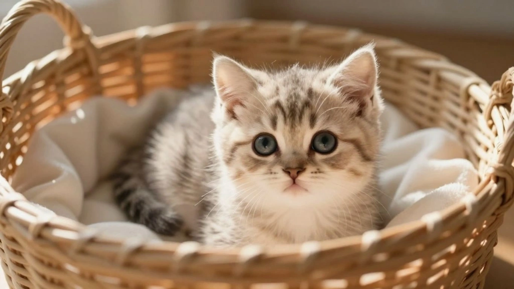 Gato filhote em sua caminha