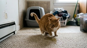 Gato fazendo xixi fora da caixa de areia