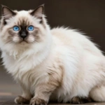 Gato Himalaio com olhos azuis e pelo creme.