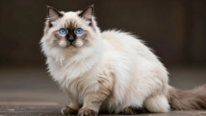 Gato Himalaio com olhos azuis e pelo creme.