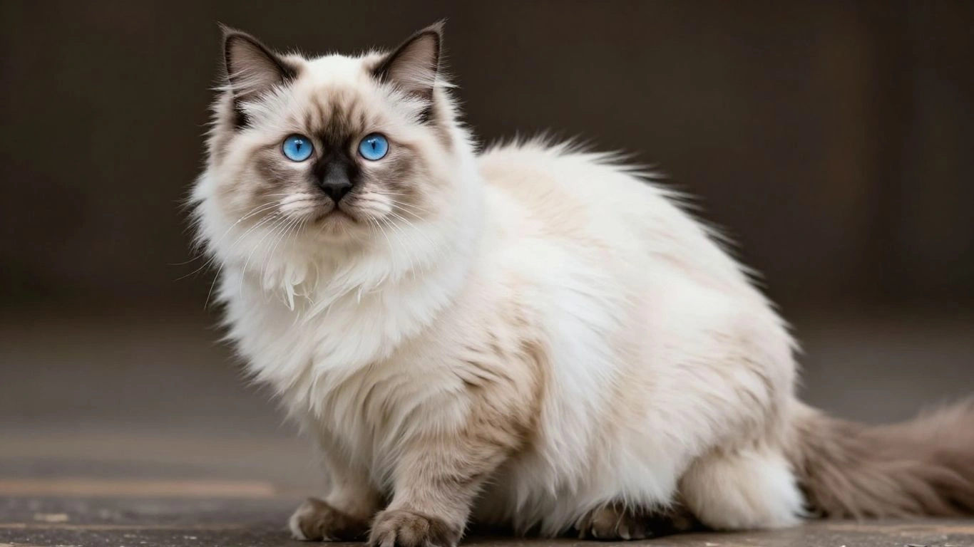 Gato Himalaio com olhos azuis e pelo creme.