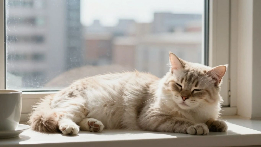 Gato de apartamento pequeno feliz dormindo